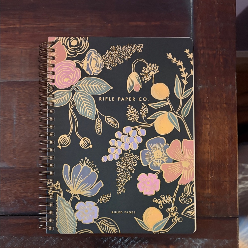 Rifle Paper Co. Black Notebook with Gold and Pink Floral Design